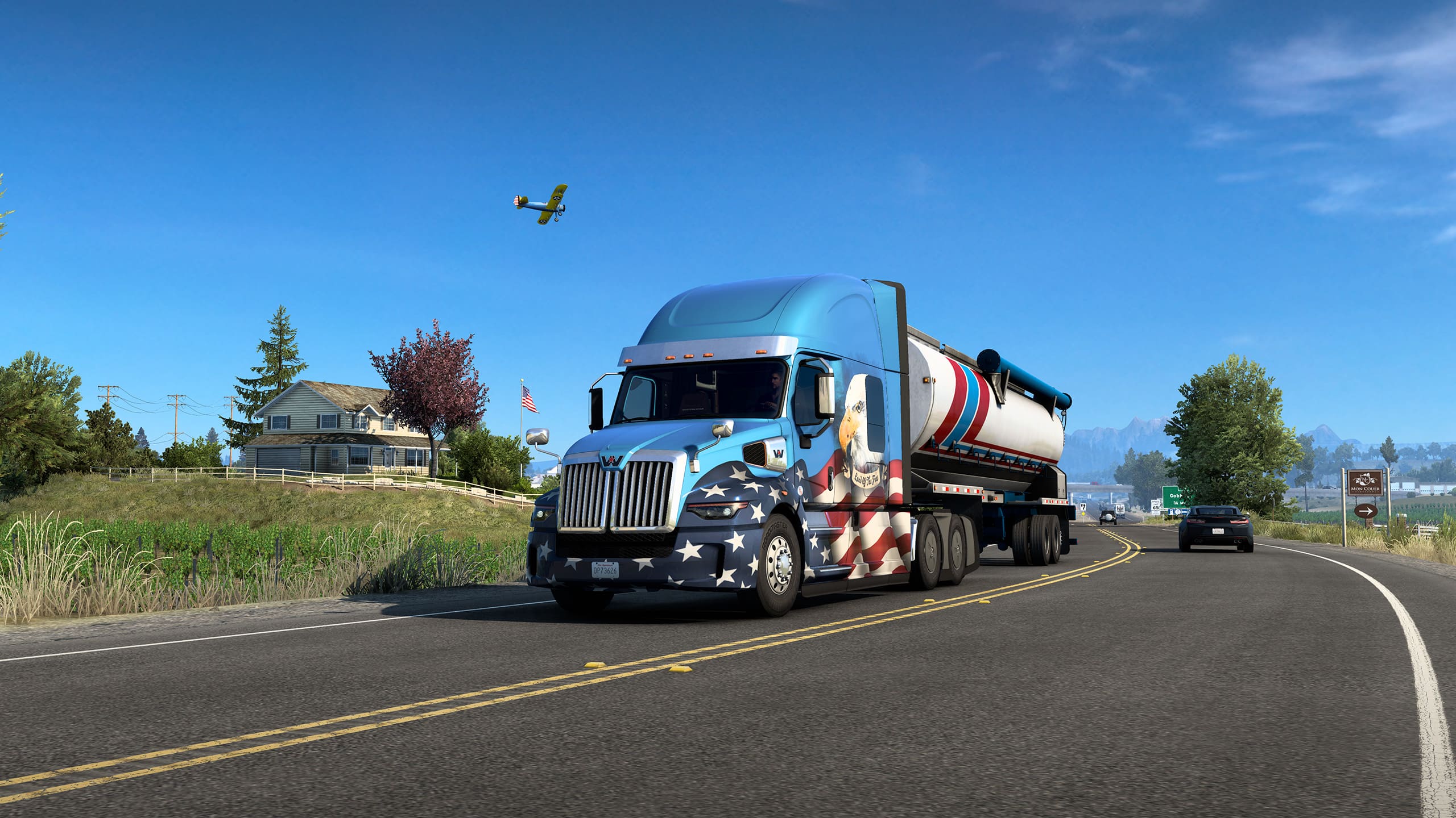 American Truck Simulator — грузовик с цистерной на загородной дороге
