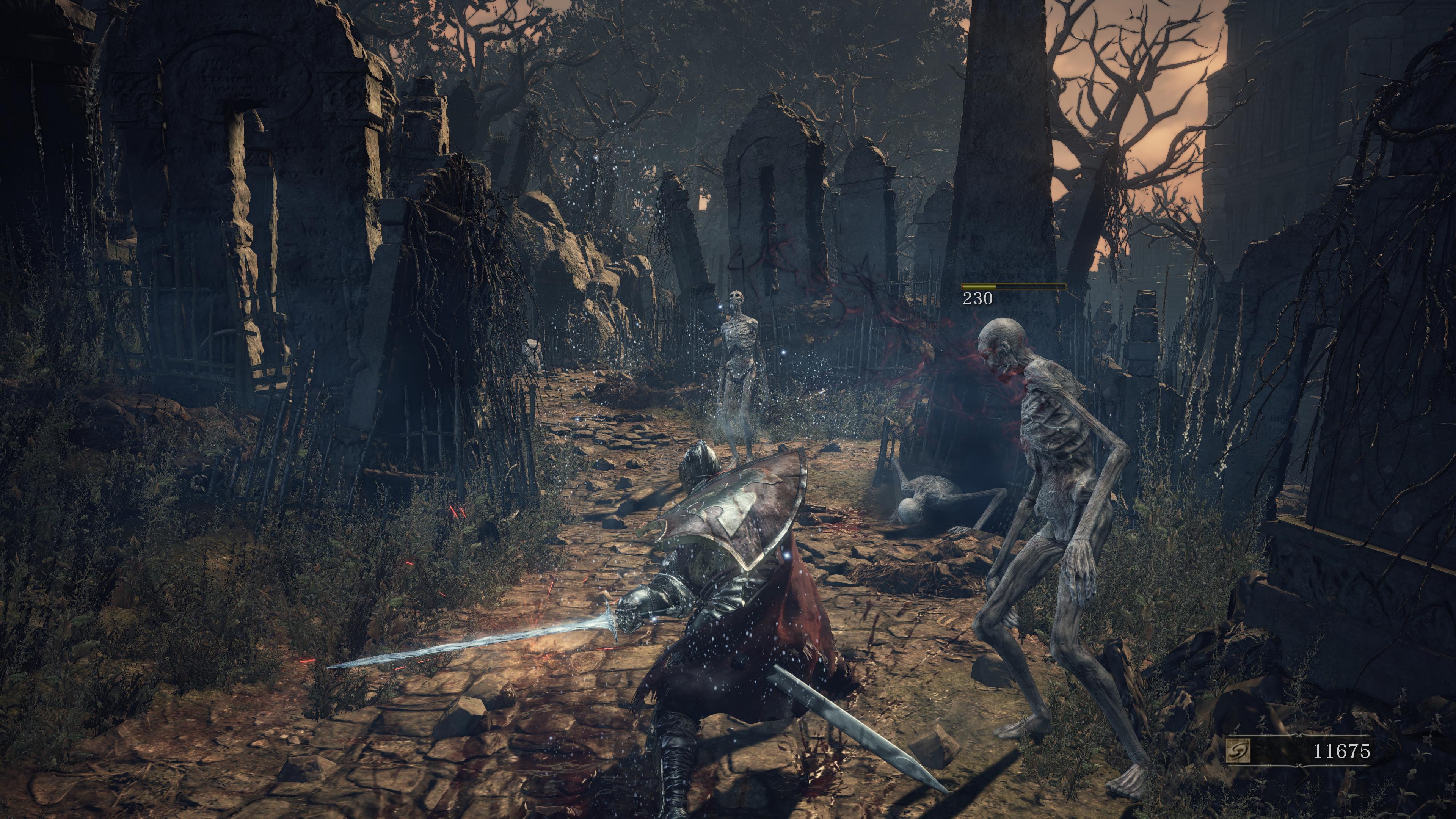 Геймплей Dark Souls III: сражение с противниками в лесу
