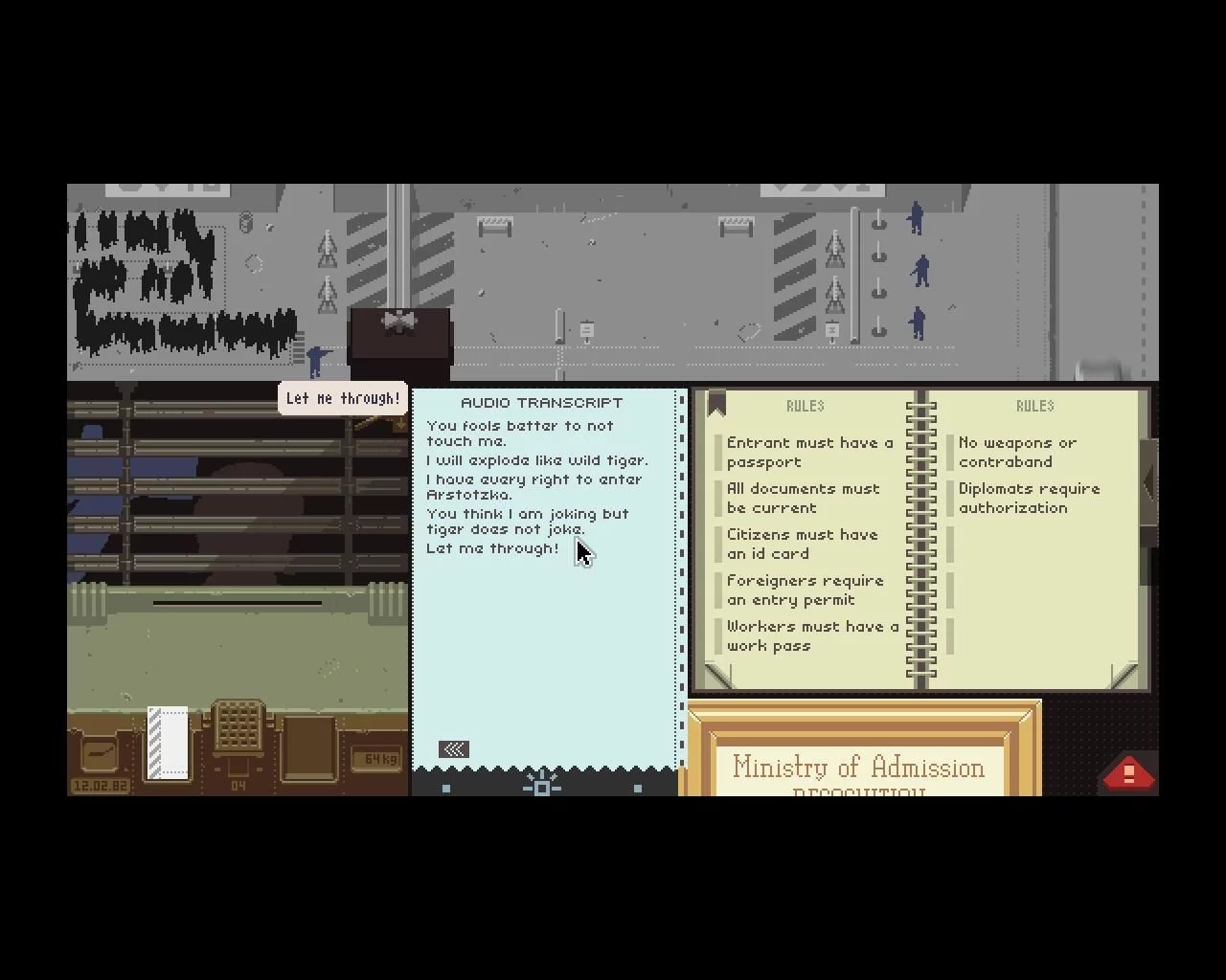 Проверка документов на пограничном пункте в Papers, Please