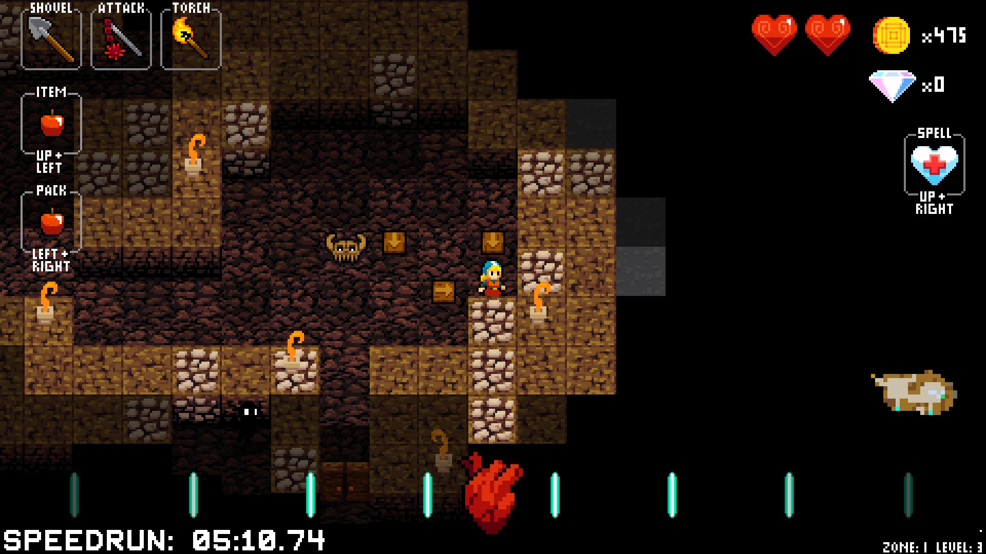 Геймплей Crypt of the NecroDancer: герой и монстры в подземелье
