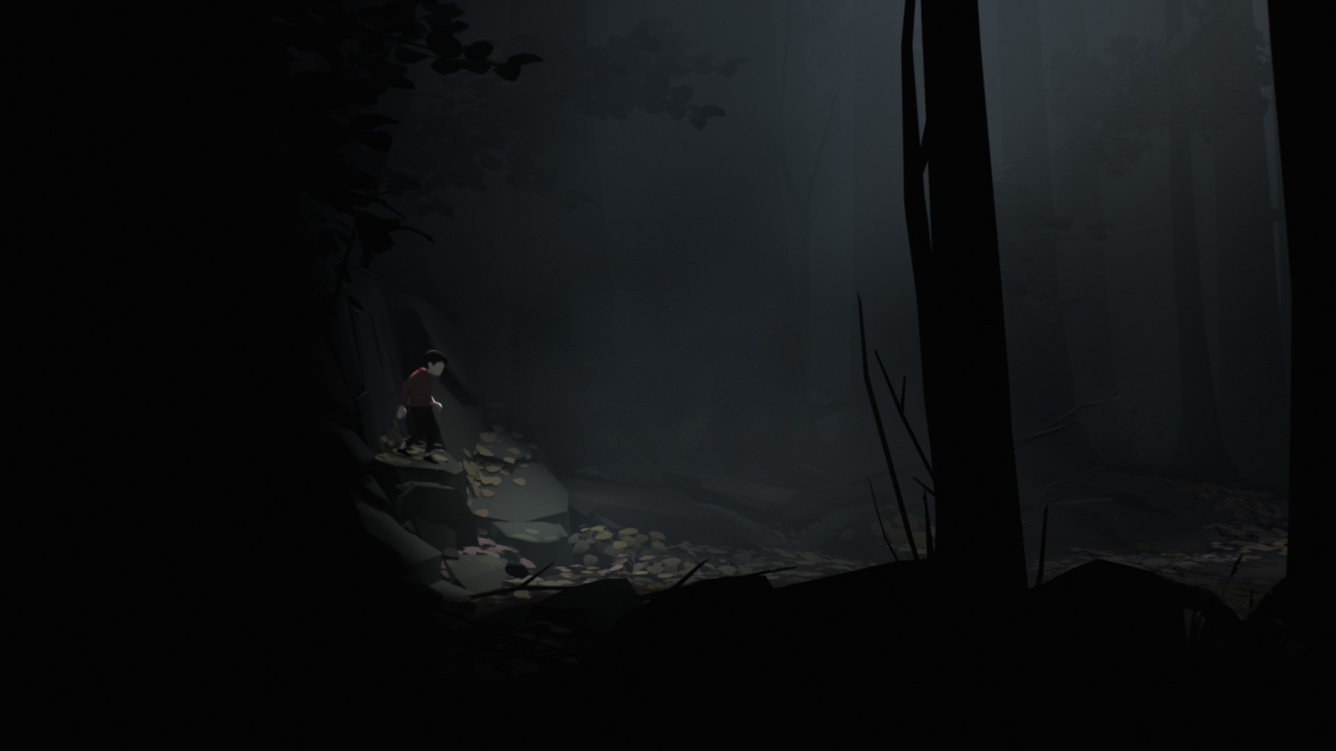 Игровой процесс INSIDE: мальчик пробирается через тёмный лес