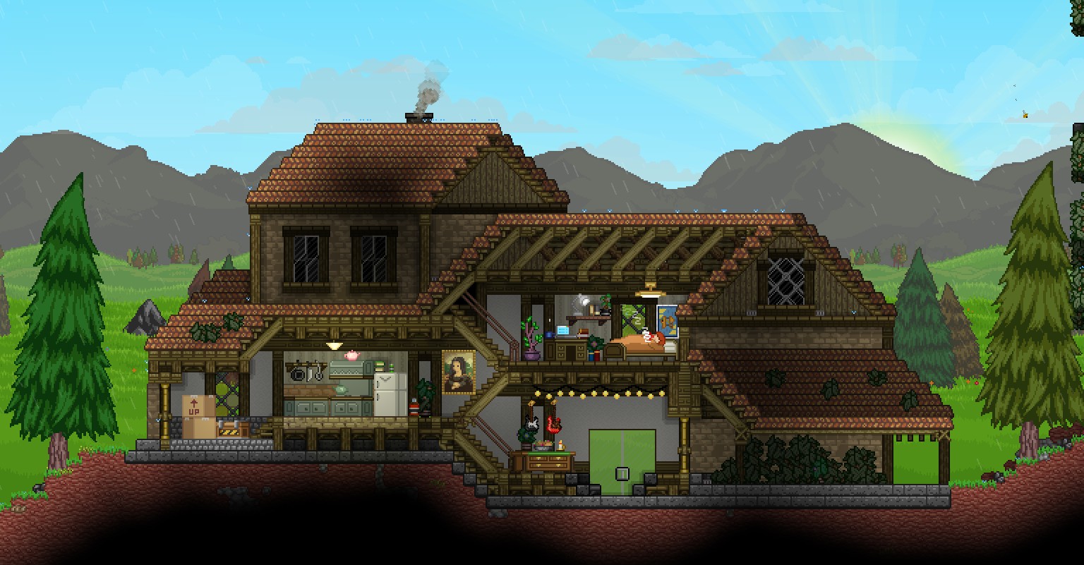 Геймплей Starbound — построенное жилище на поверхности планеты