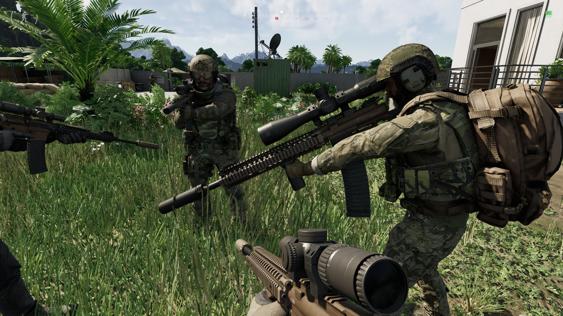 Геймплей Gray Zone Warfare: группа бойцов на тропической базе