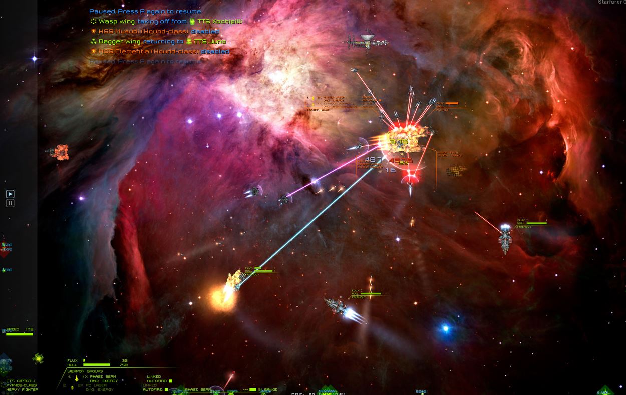Сражение кораблей с видом сверху в Starsector