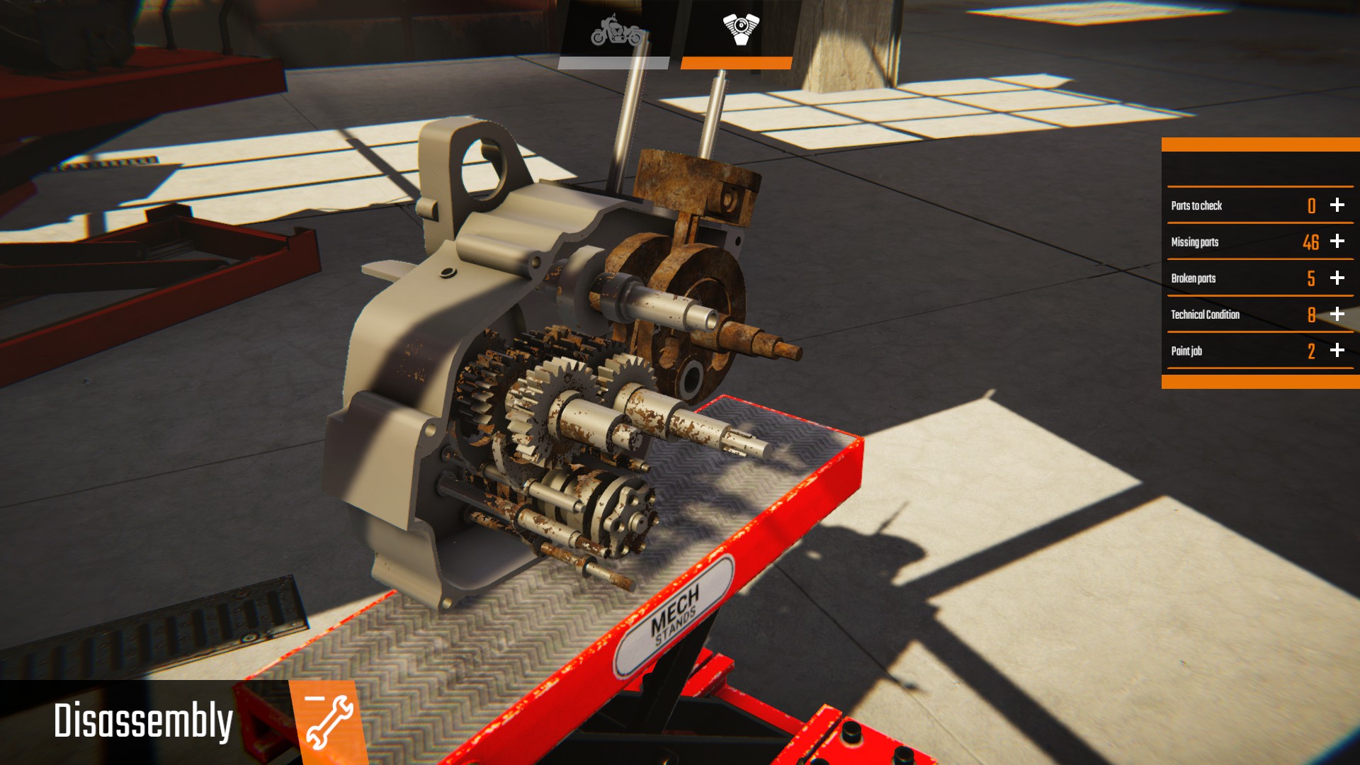 Разборка мотоциклетного двигателя в Biker Garage: Mechanic Simulator