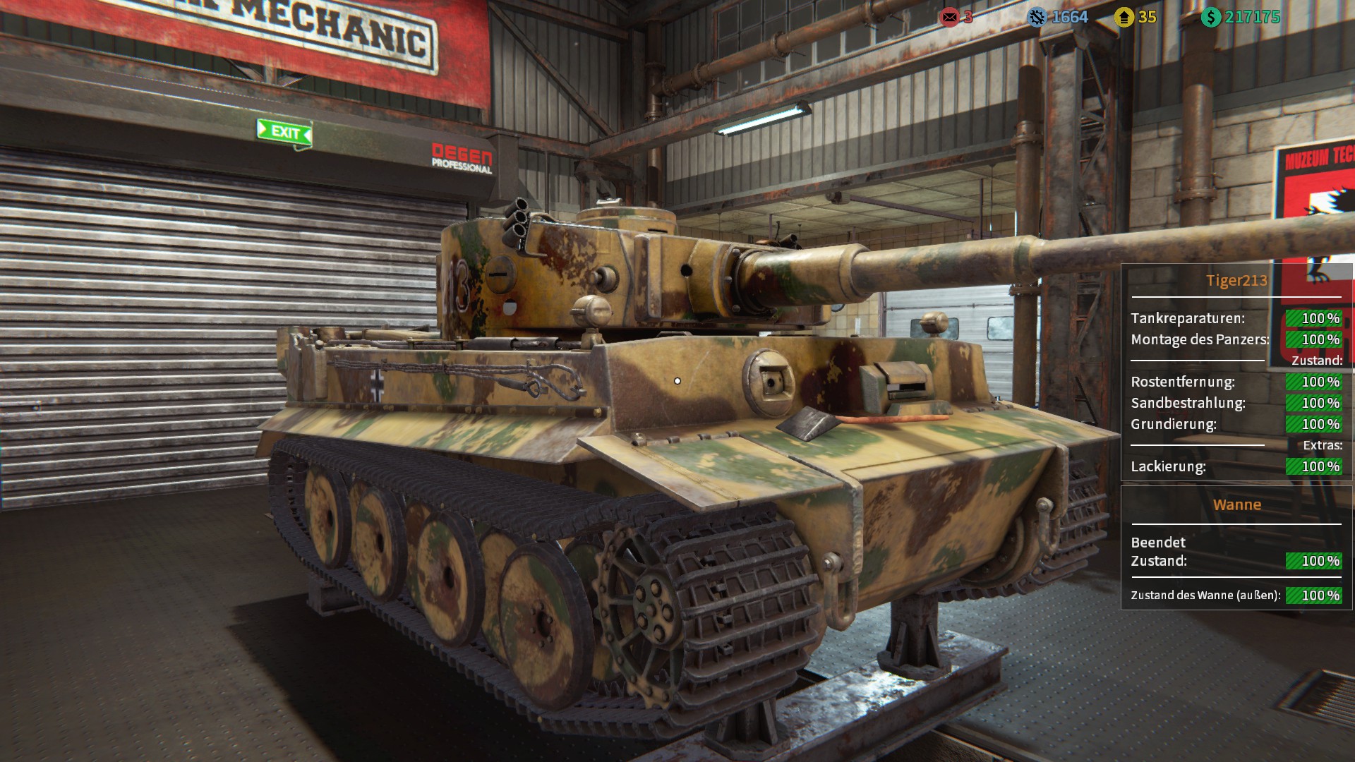 Восстановленный танк в мастерской Tank Mechanic Simulator