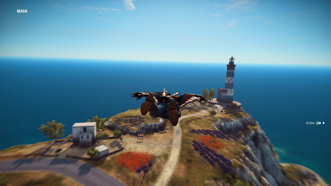 Геймплей Just Cause 3 — полёт в вингсьюте над островом