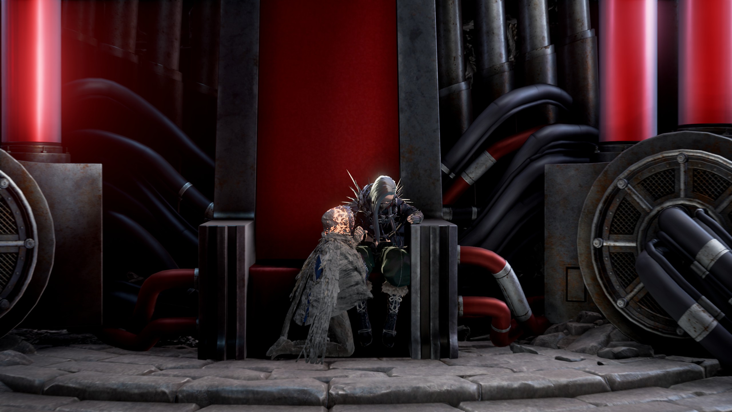 Персонажи Code Vein в промышленной локации