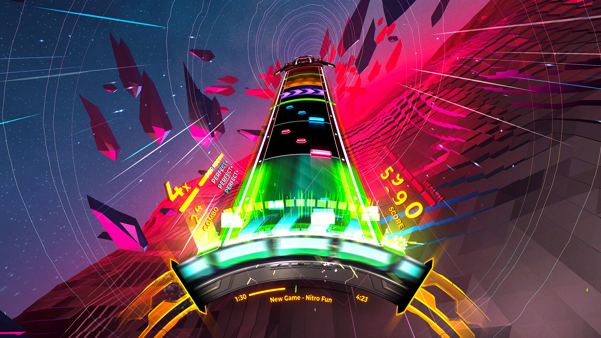 Игровой процесс Spin Rhythm XD — музыкальная трасса и вращающееся колесо