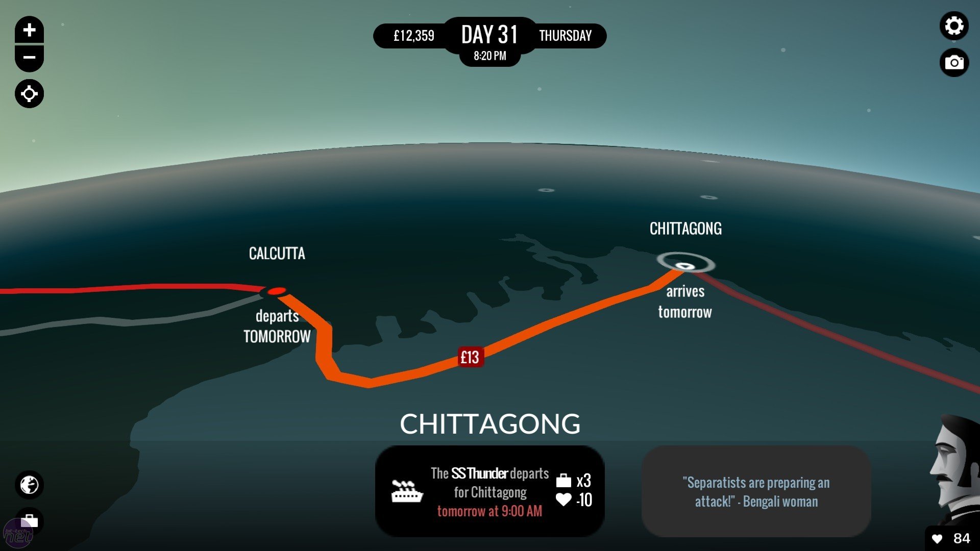Выбор маршрута на глобусе в 80 Days