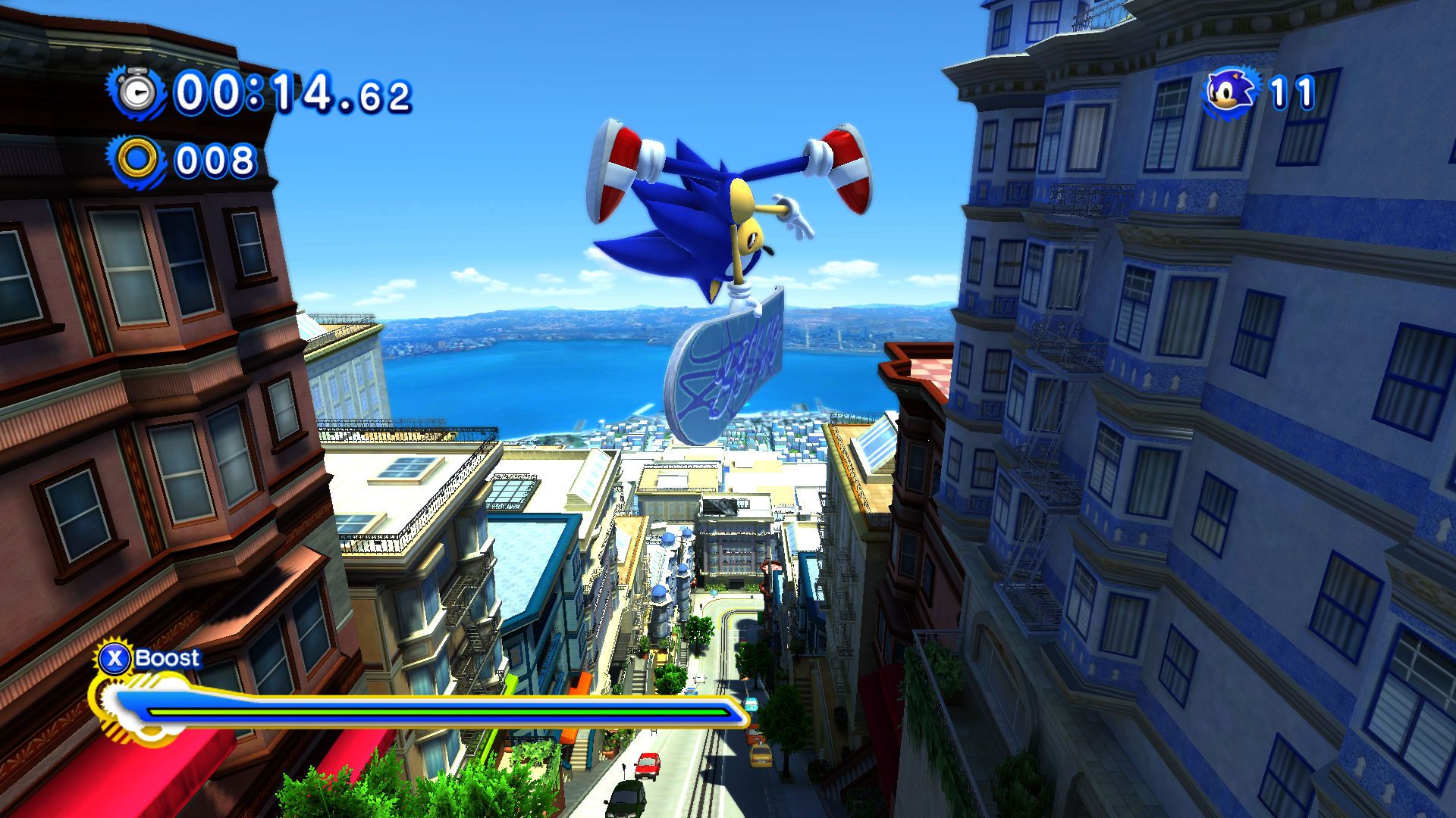 Геймплей Sonic Generations: скоростной участок городского уровня