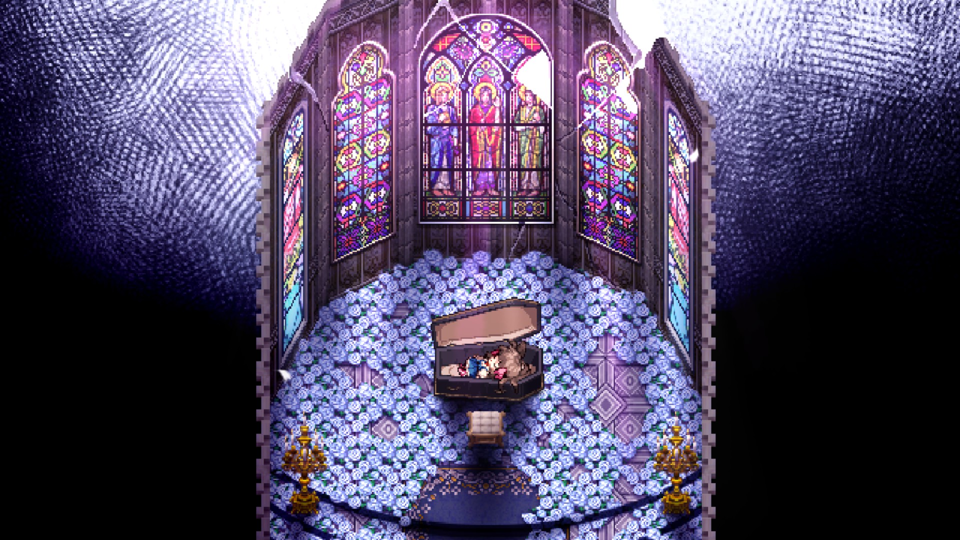 Игровой процесс Pocket Mirror GoldenerTraum: зал с витражами и роялем