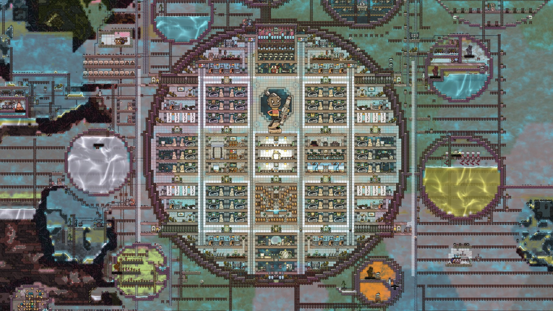 Геймплей Oxygen Not Included — развитая колония внутри астероида
