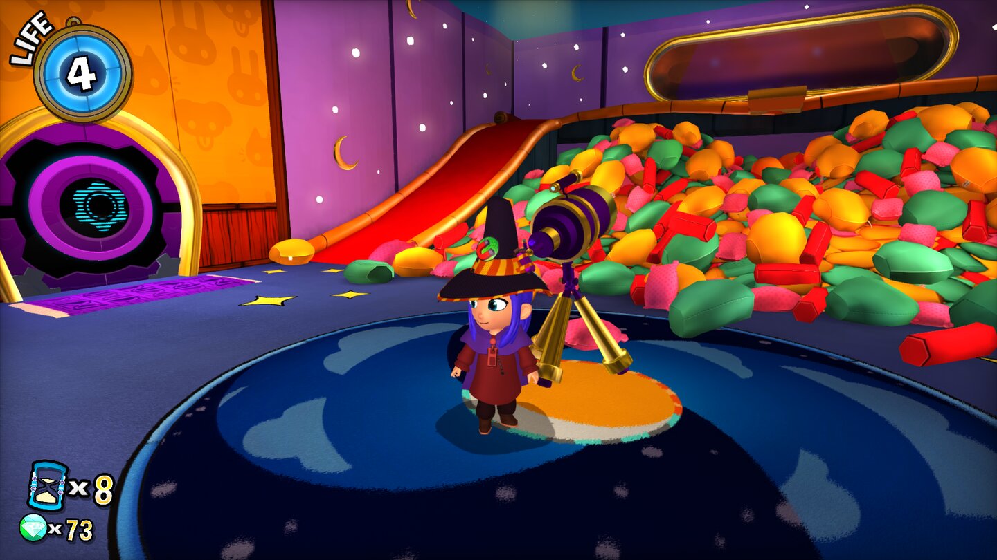 Геймплей A Hat in Time: героиня в помещении космического корабля