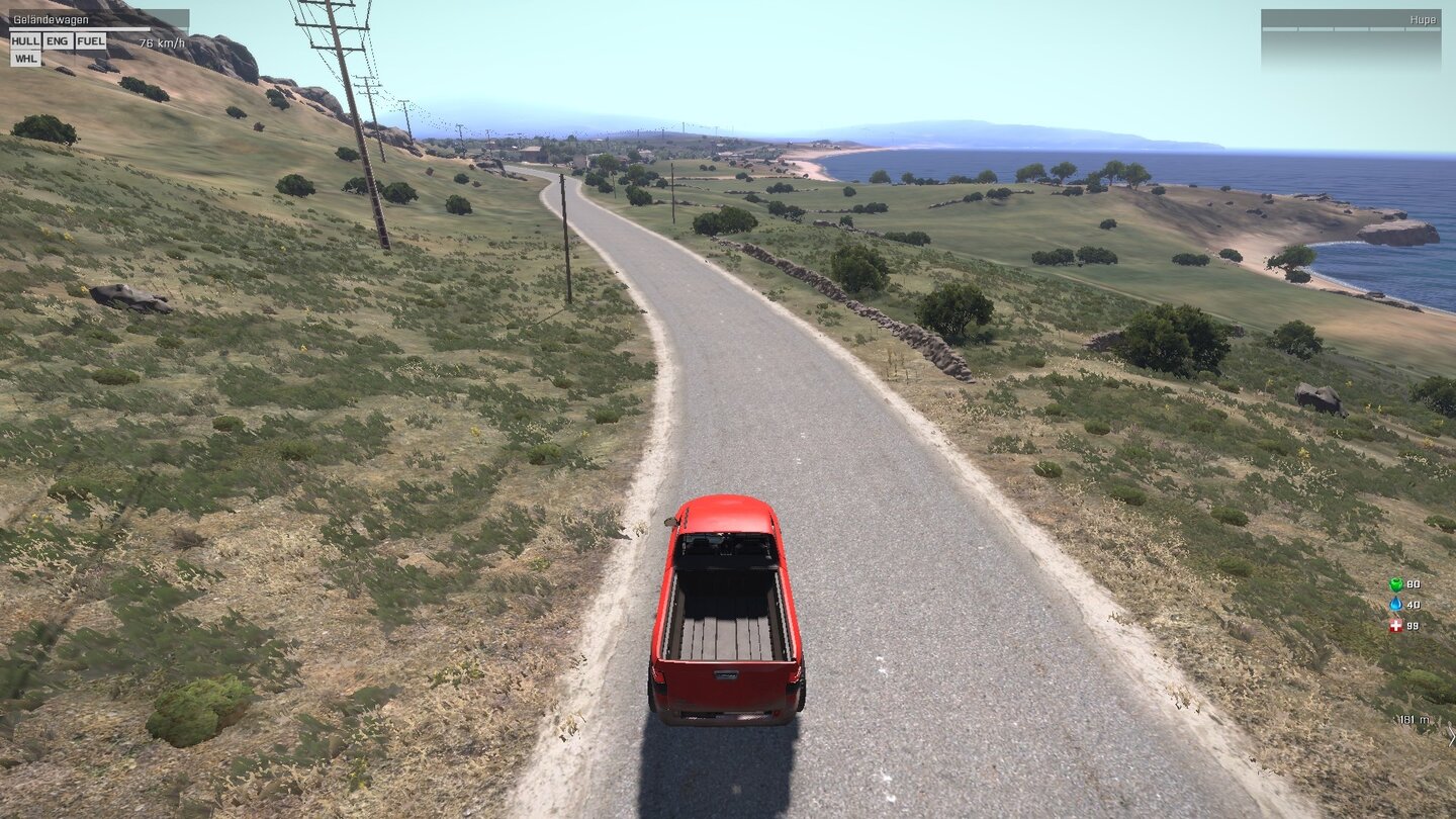 Геймплей Altis Life для Arma 3: поездка на пикапе по прибрежной дороге
