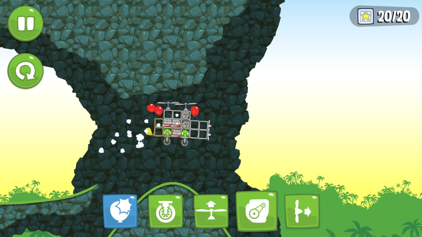 Самодельный летательный аппарат проходит пещеру в Bad Piggies