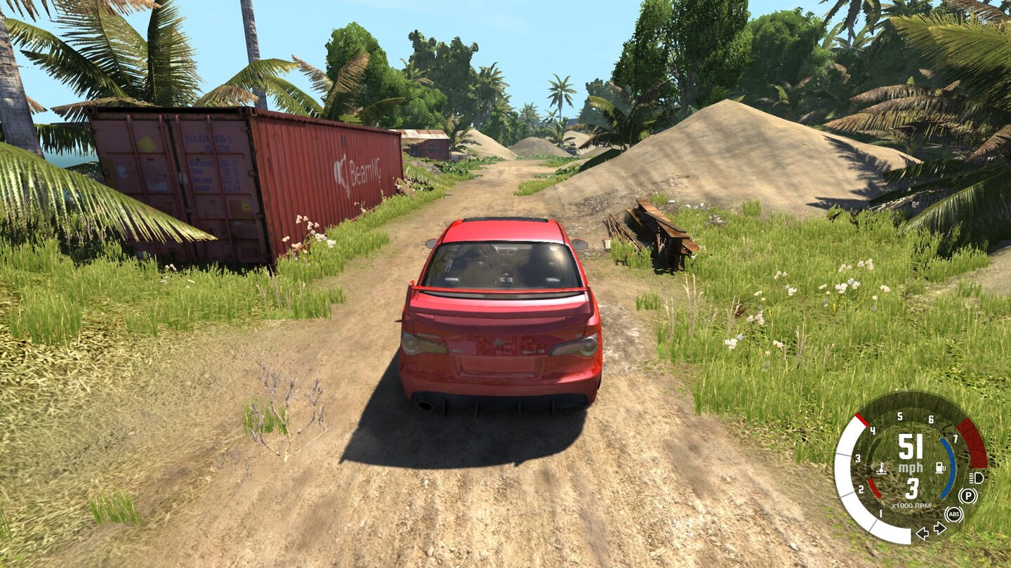 Геймплей BeamNG.drive: движение на автомобиле по грунтовой дороге
