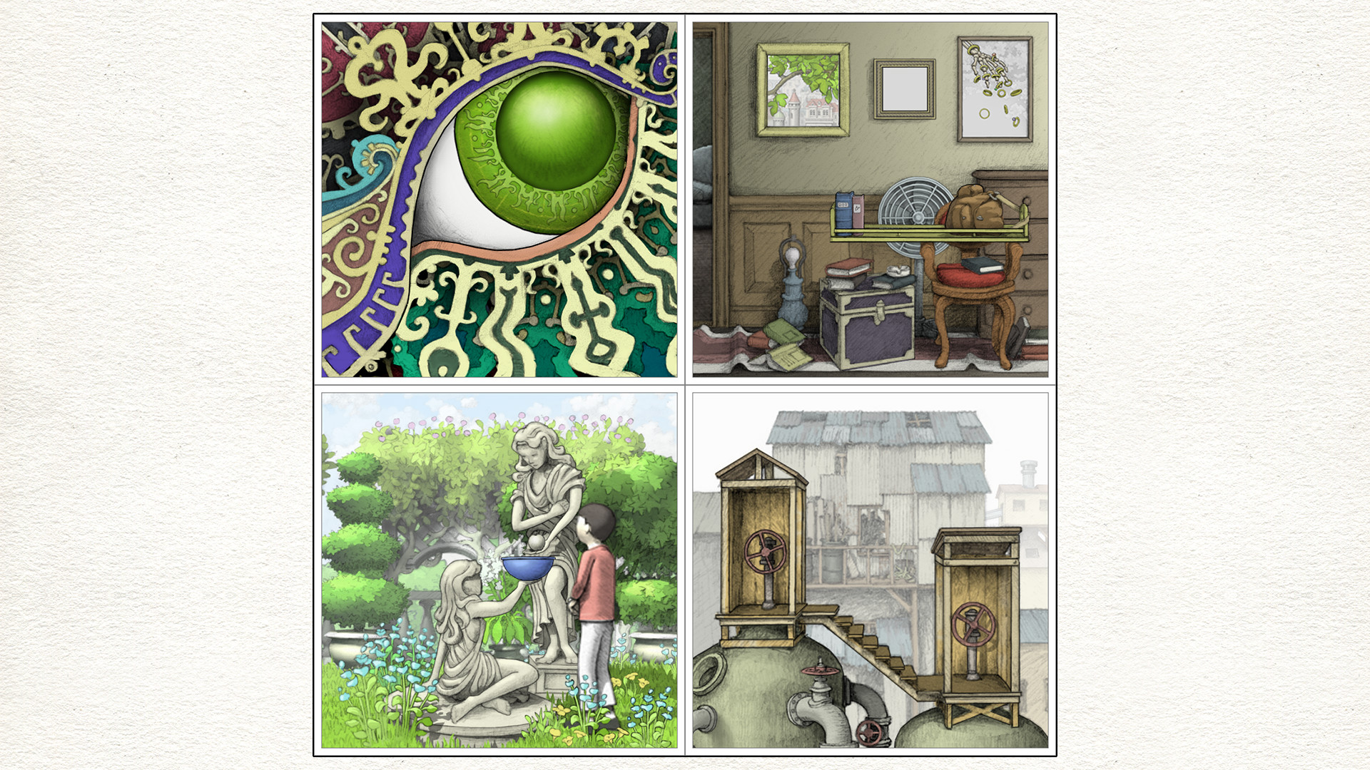Геймплей Gorogoa: четыре взаимосвязанные рисованные панели