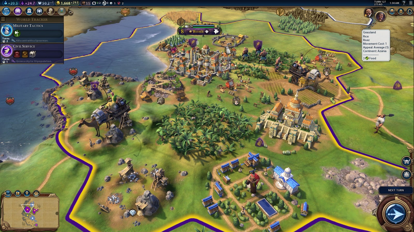 Города, районы и войска на карте Civilization VI