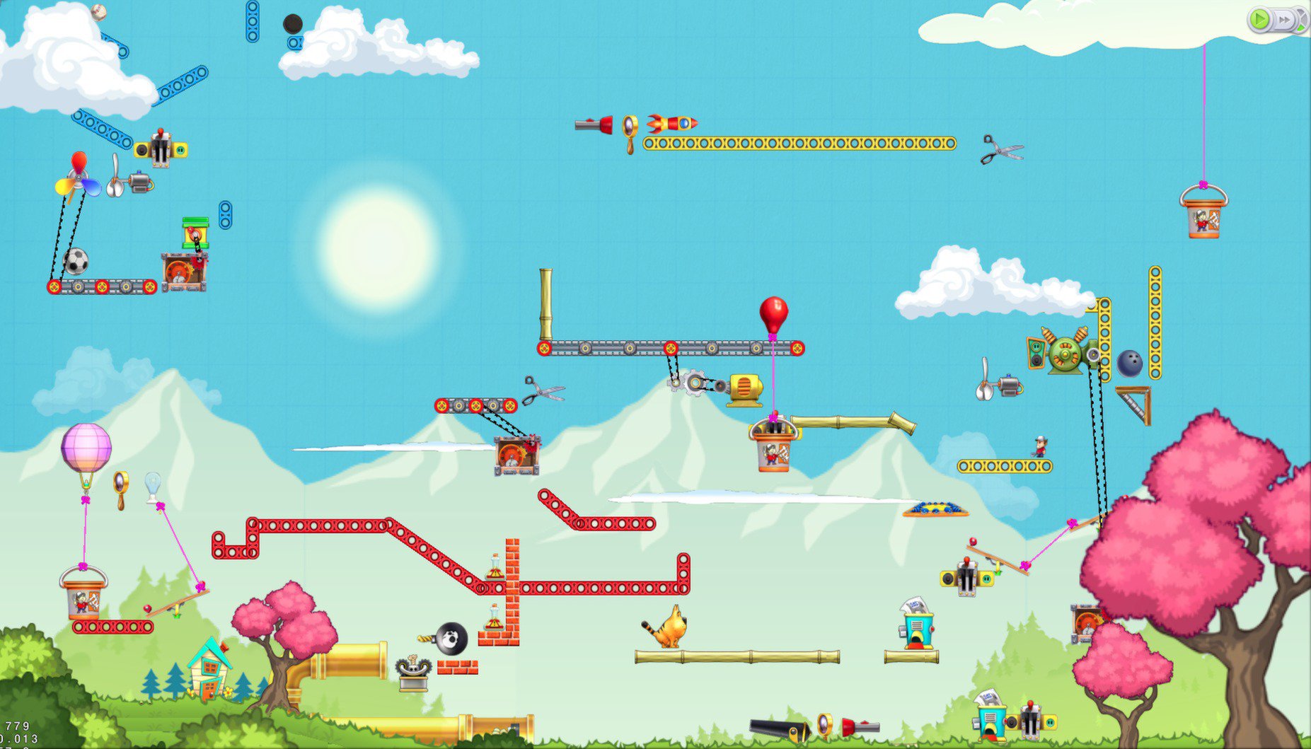 Цепь взаимодействующих механизмов в Contraption Maker
