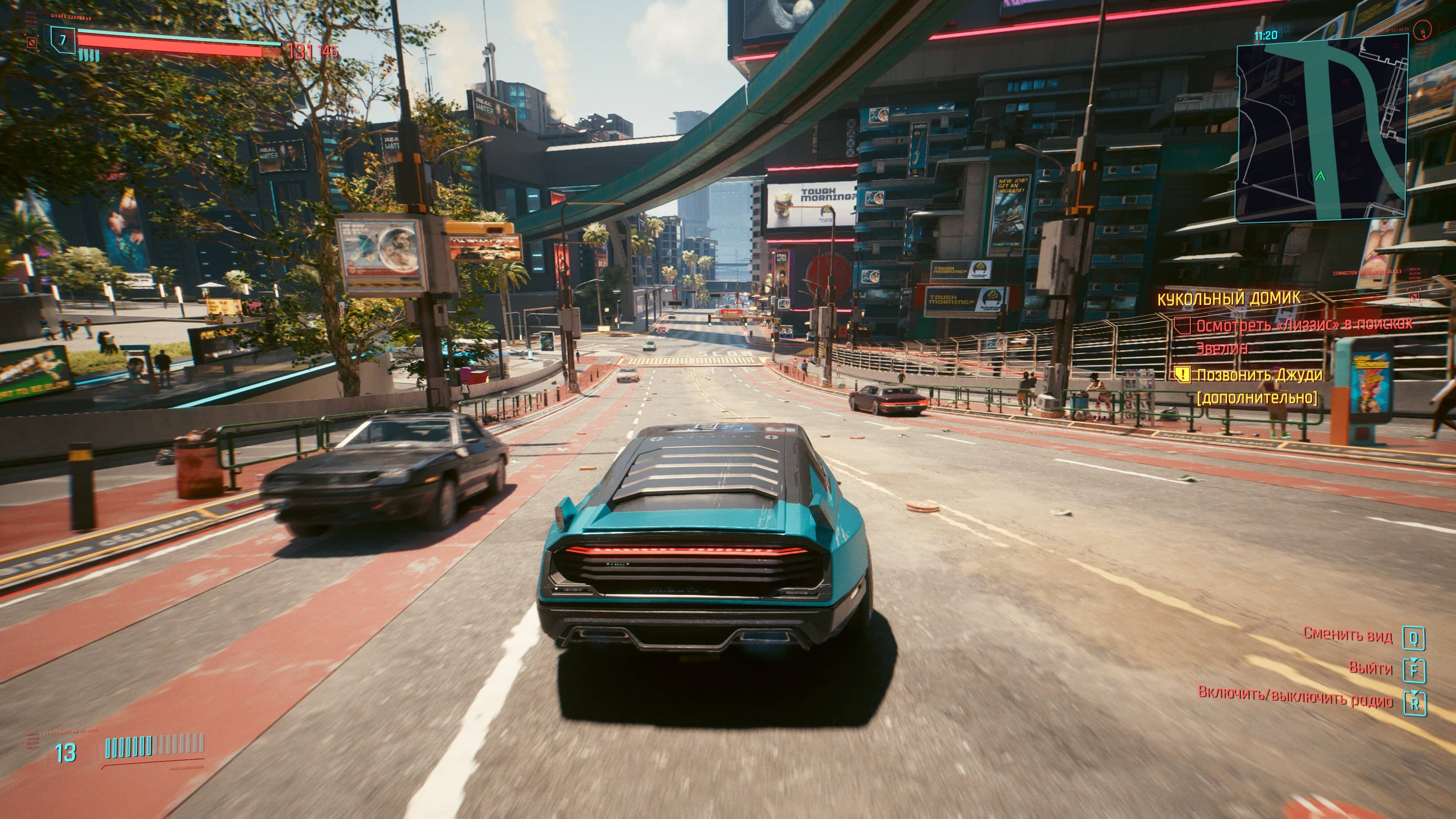 Геймплей Cyberpunk 2077 — автомобиль на улицах Найт-Сити