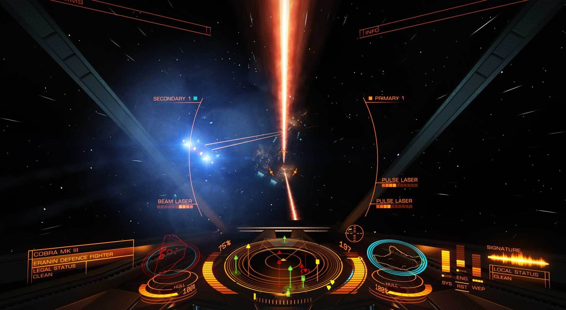 Бой из кабины космического корабля в Elite Dangerous