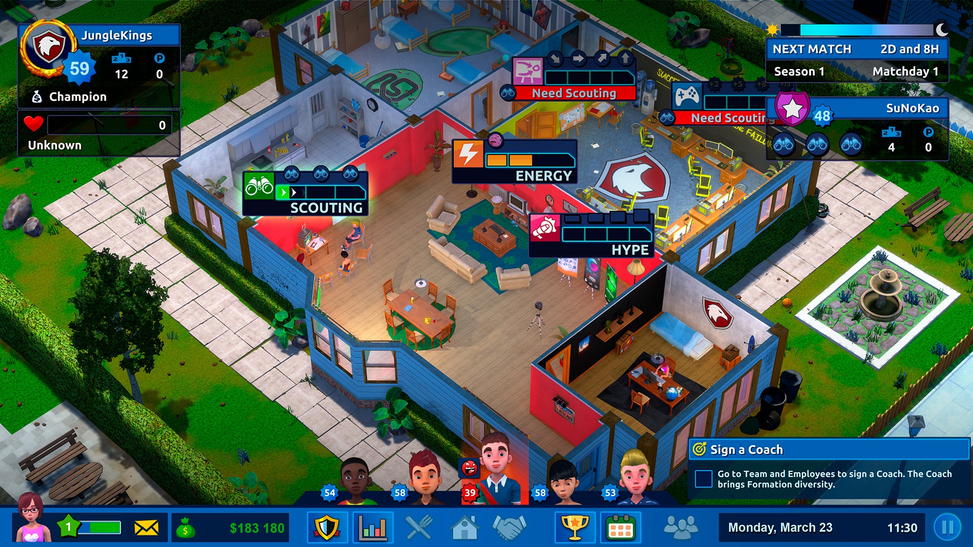 Управление командой и тренировочным домом в Esports Life Tycoon