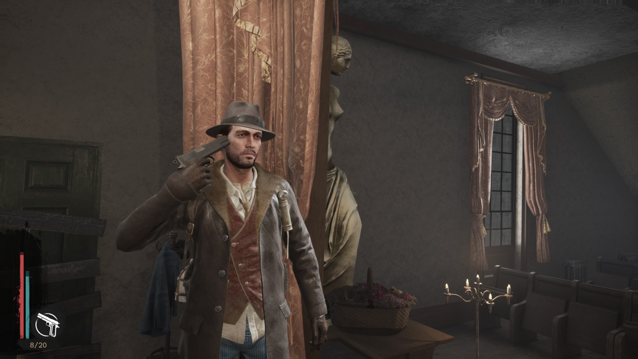 Детектив Чарльз Рид исследует помещение в The Sinking City