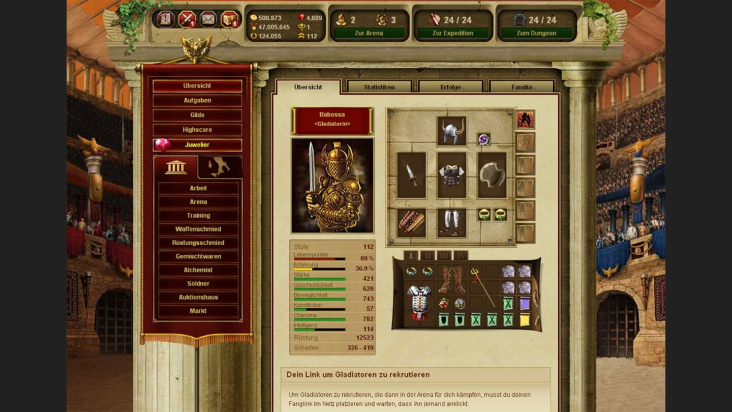 Gladiatus — развитие и экипировка гладиатора