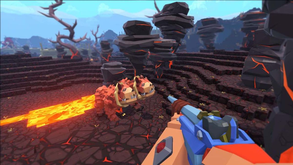 Геймплей PixARK — встреча с необычным существом в вулканическом биоме