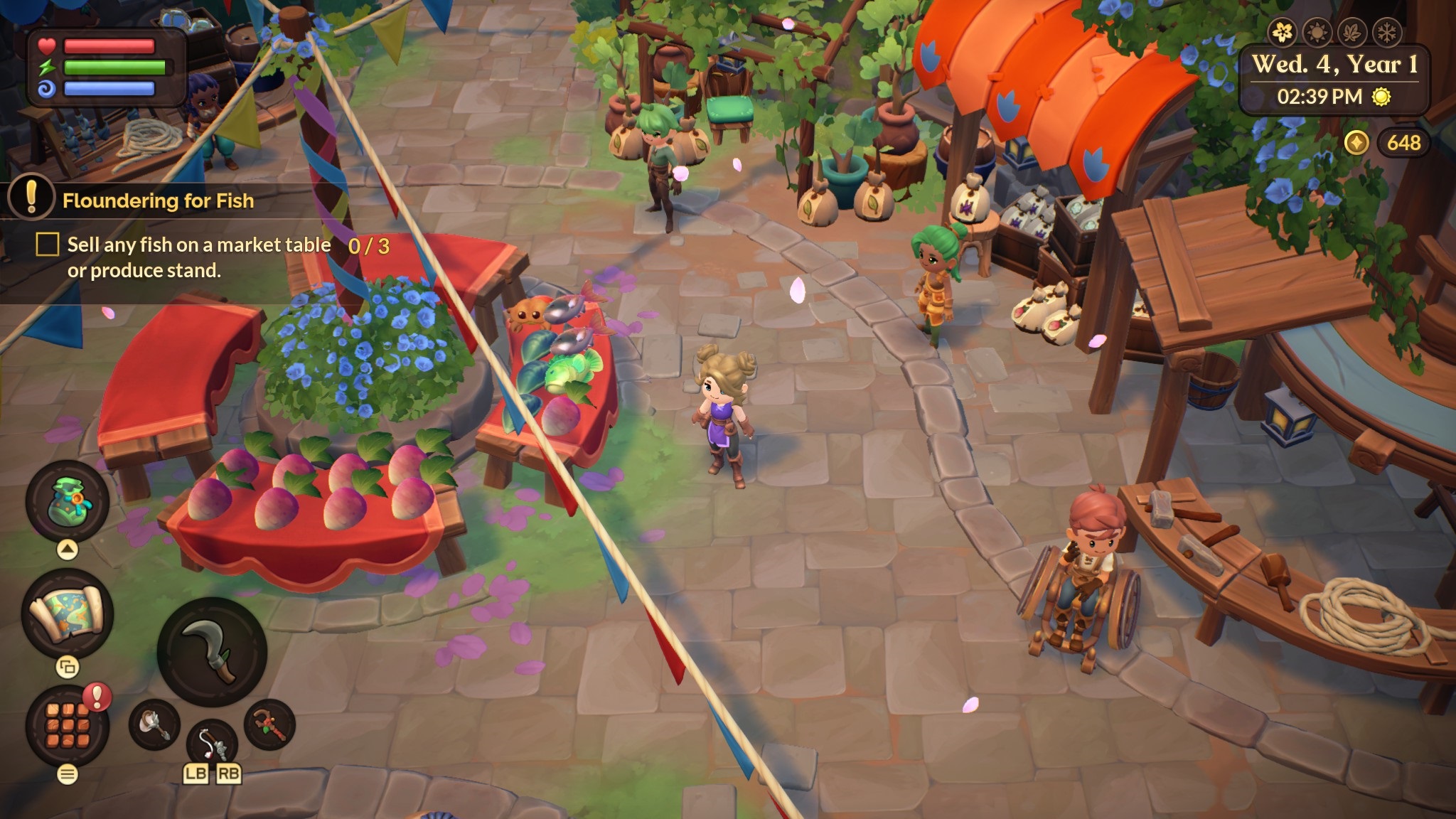 Игровой процесс Fae Farm: прогулка по рыночной площади