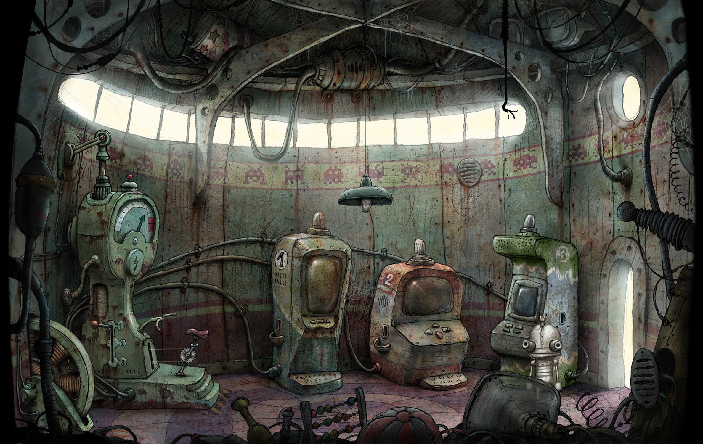 Игровой процесс Machinarium: робот Йозеф в помещении с механизмами