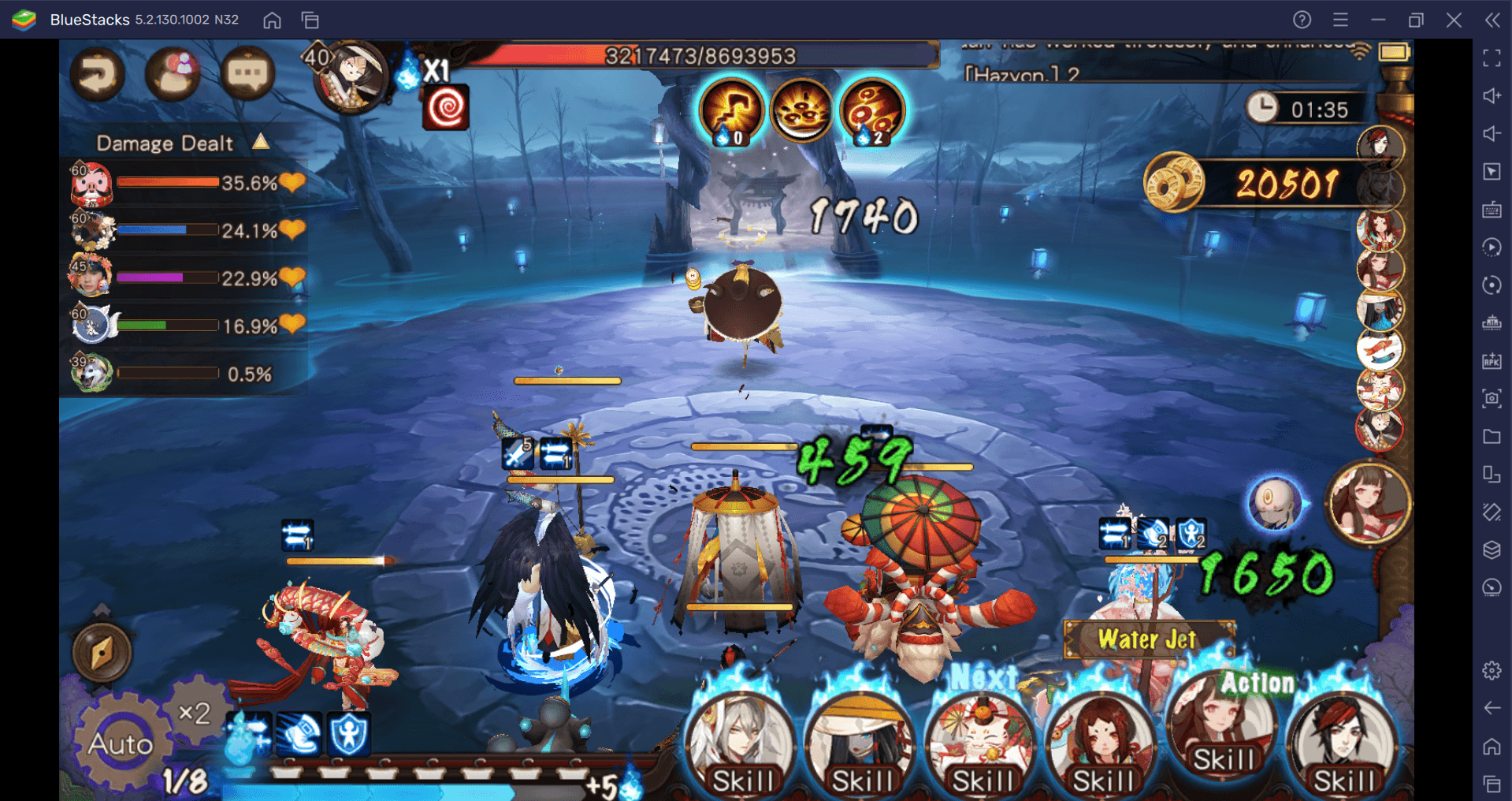 Сражение сикигами в Onmyoji