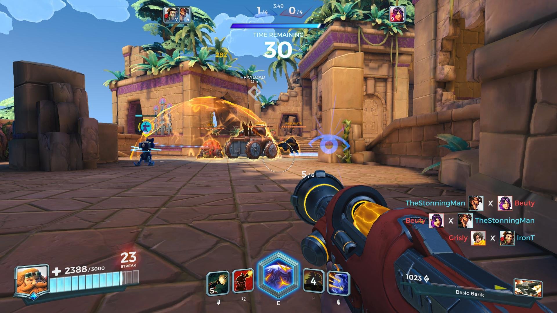 Геймплей Paladins — стрельба и защита груза на карте