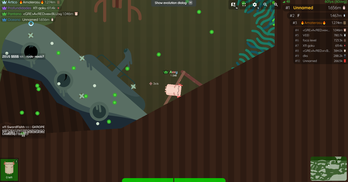 Игровой процесс Deeeep.io: подводное существо исследует морскую карту