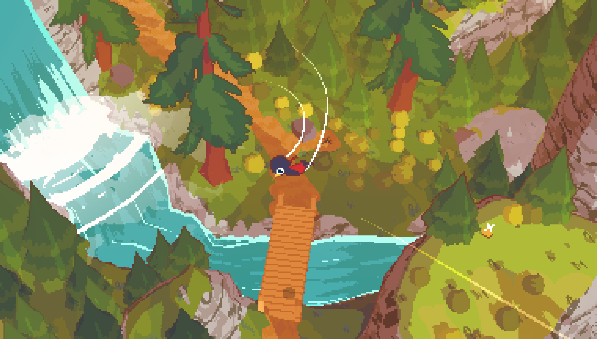 Игровой процесс A Short Hike: исследование острова возле водопада