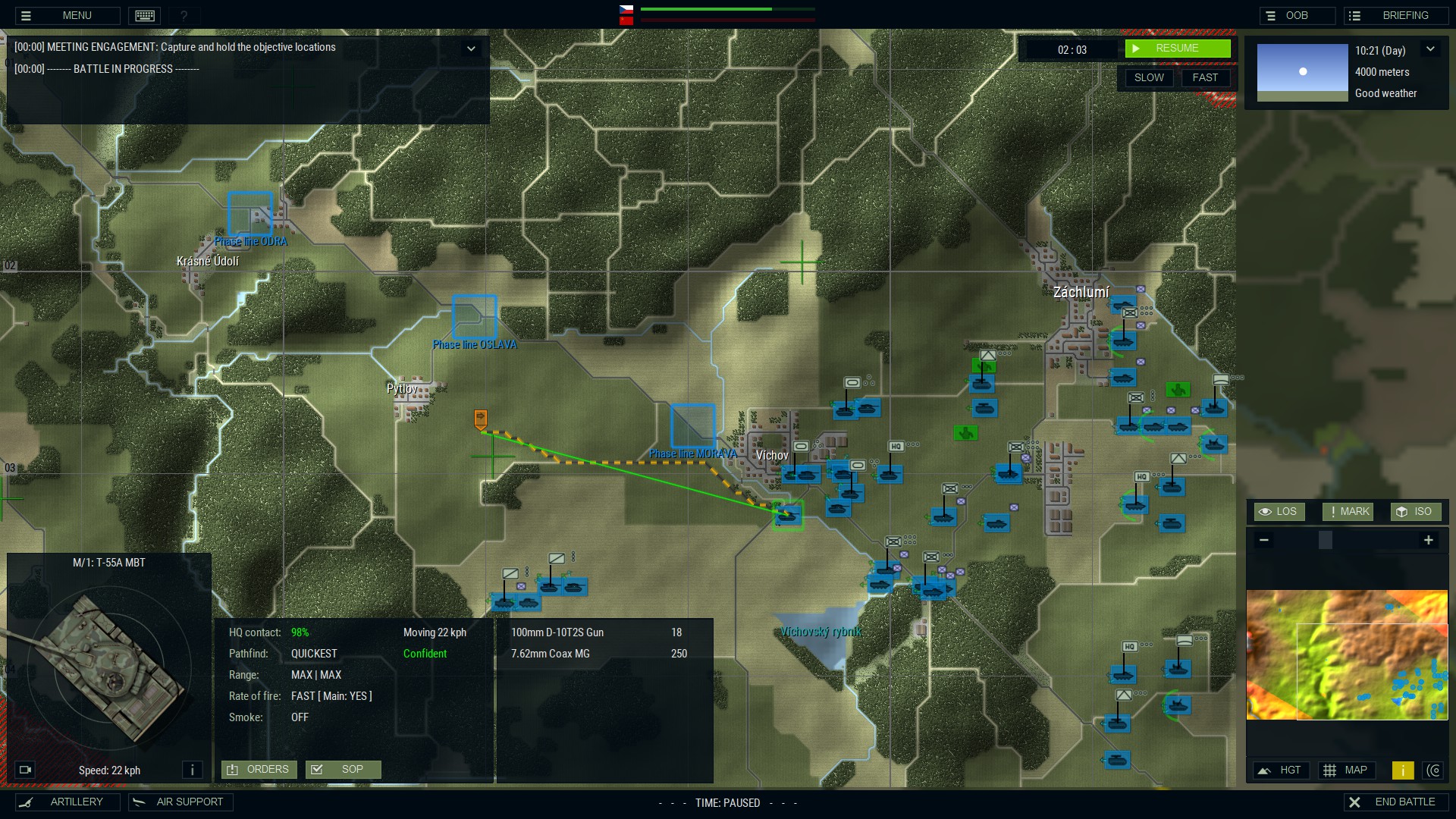Armored Brigade — тактическая карта с расположением боевых подразделений