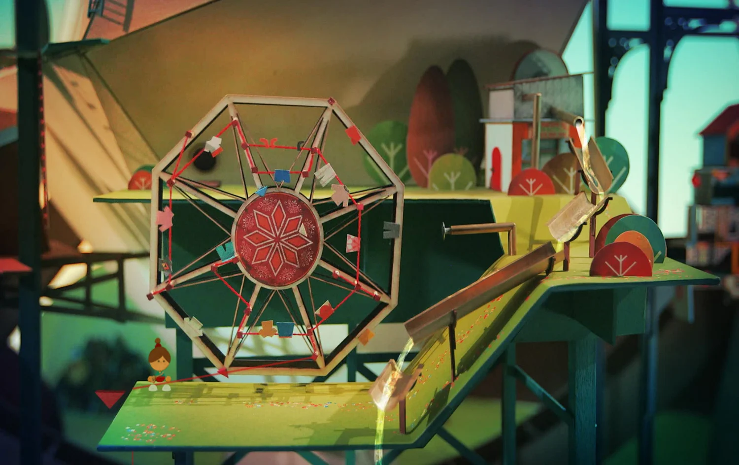 Геймплей Lumino City: исследование сада с водяным колесом