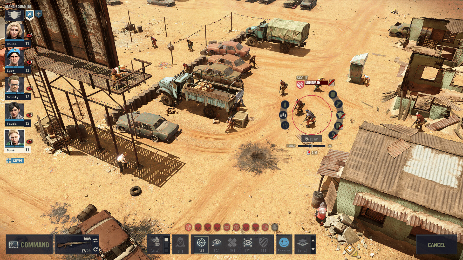 Геймплей Jagged Alliance 3 — наёмники занимают позиции в поселении