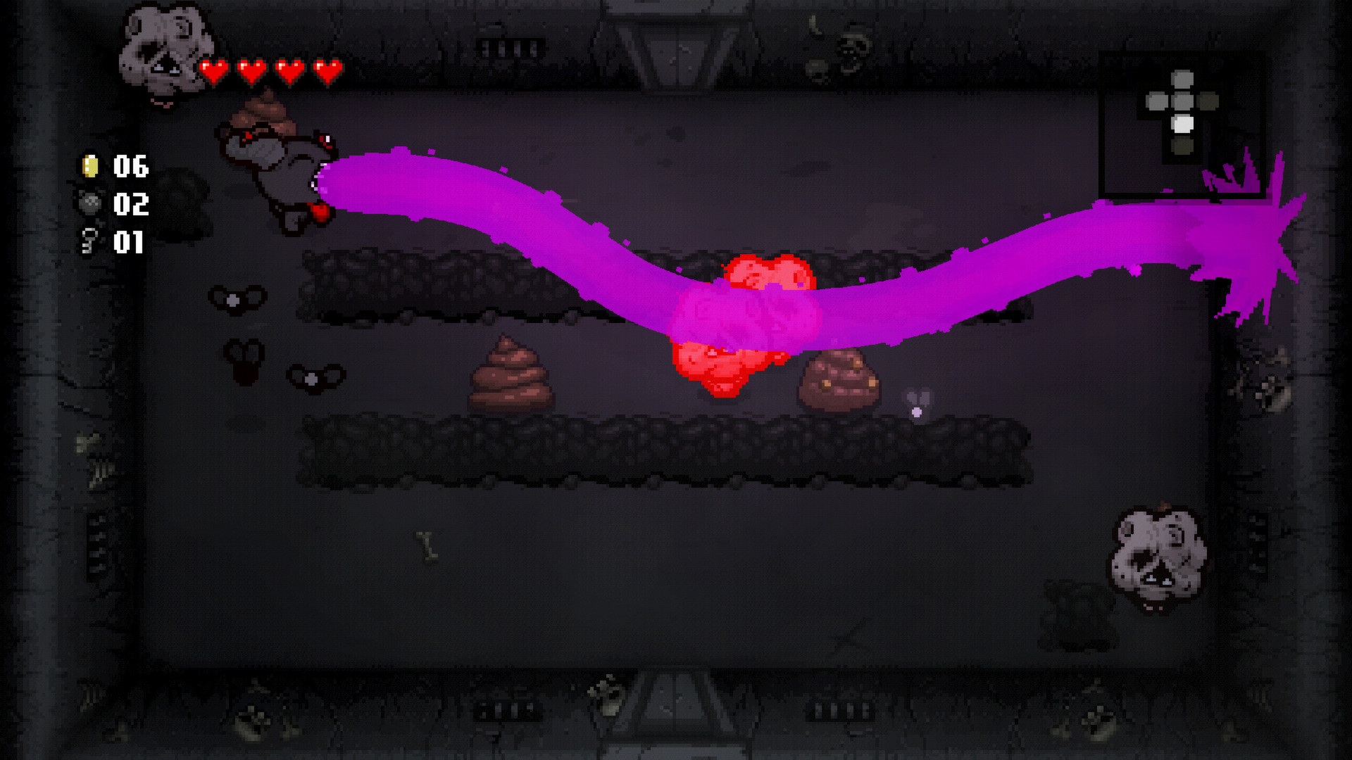 Геймплей The Binding of Isaac: Rebirth: бой в комнате подземелья