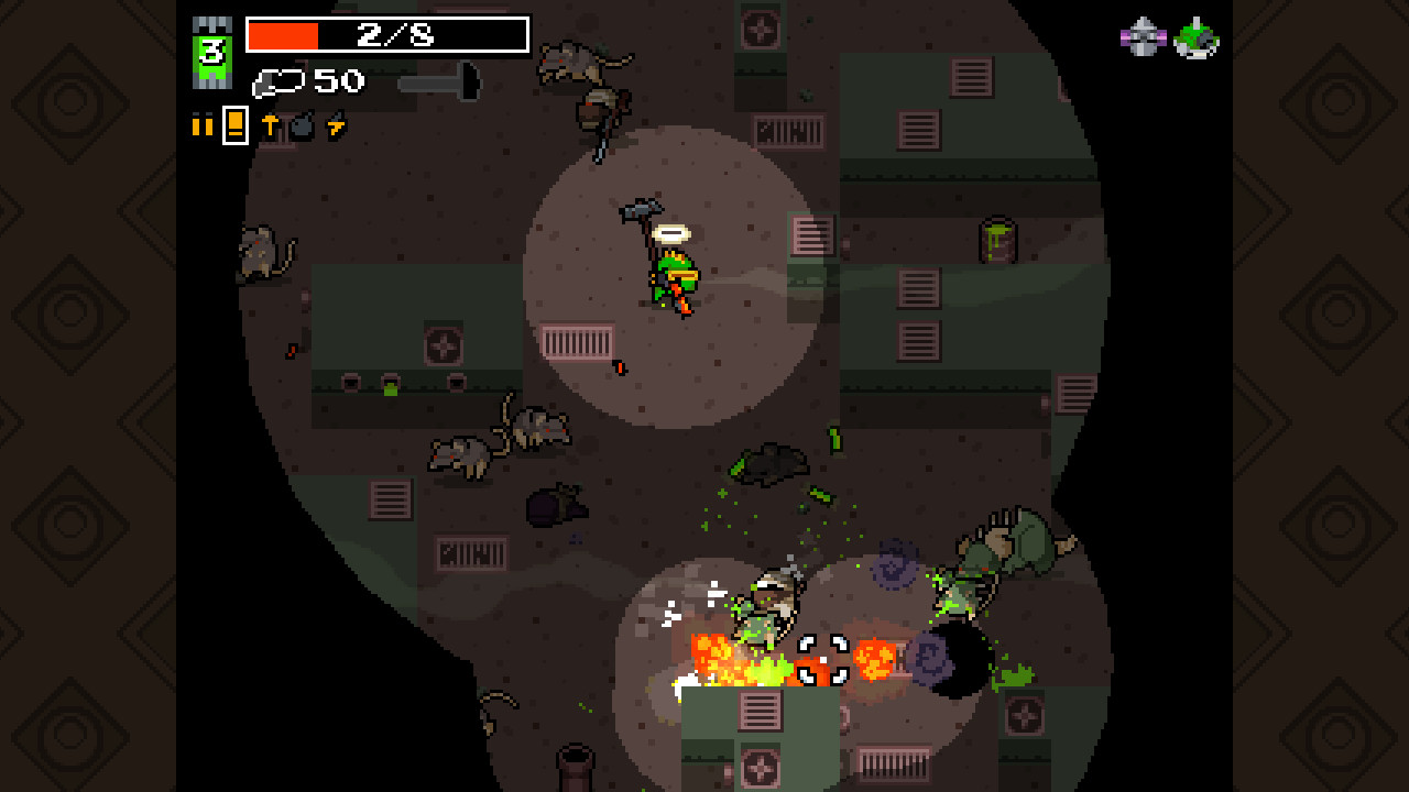Геймплей Nuclear Throne: перестрелка на подземном уровне