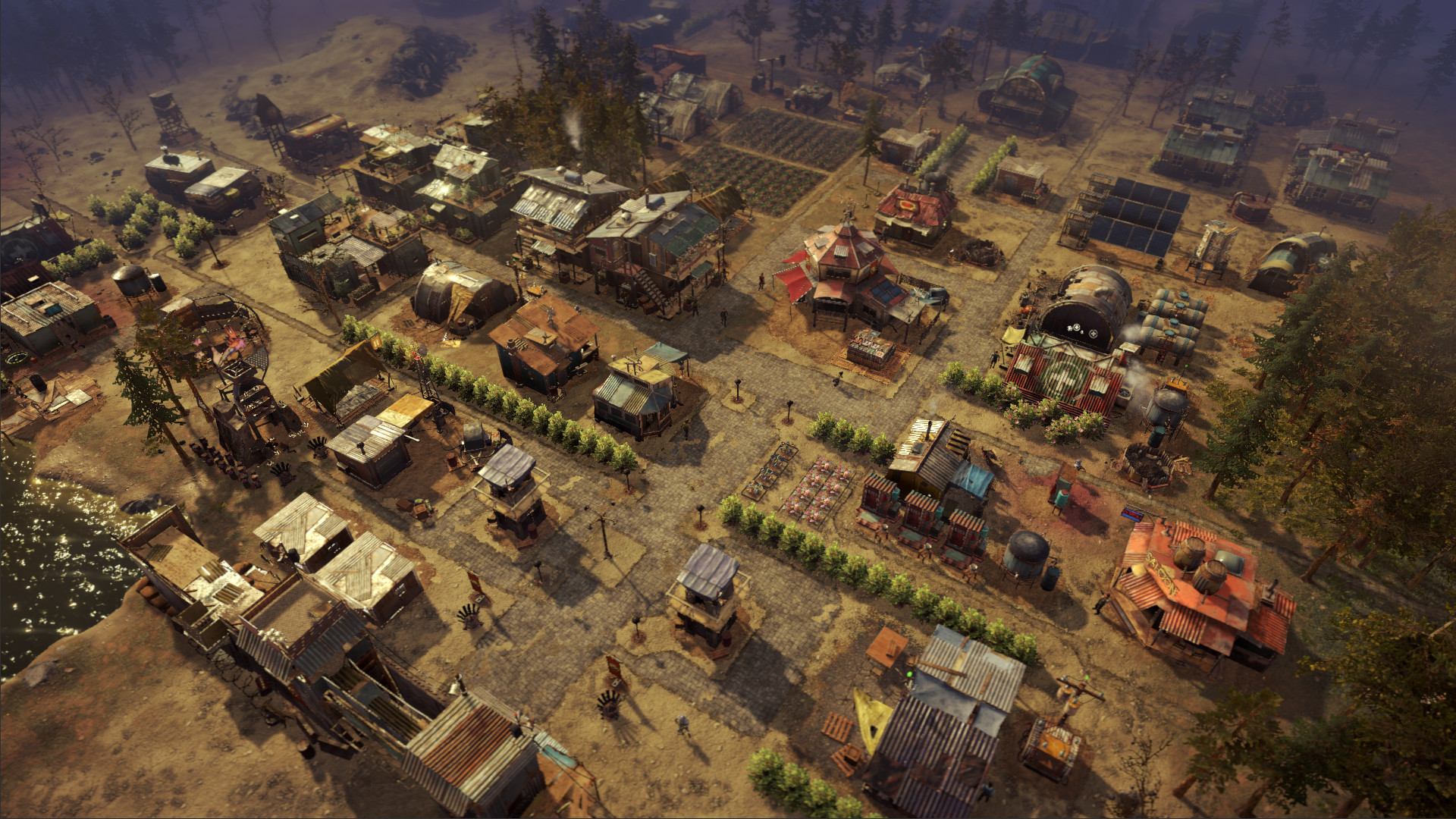 Поселение выживших с жилыми и производственными зданиями в Surviving the Aftermath