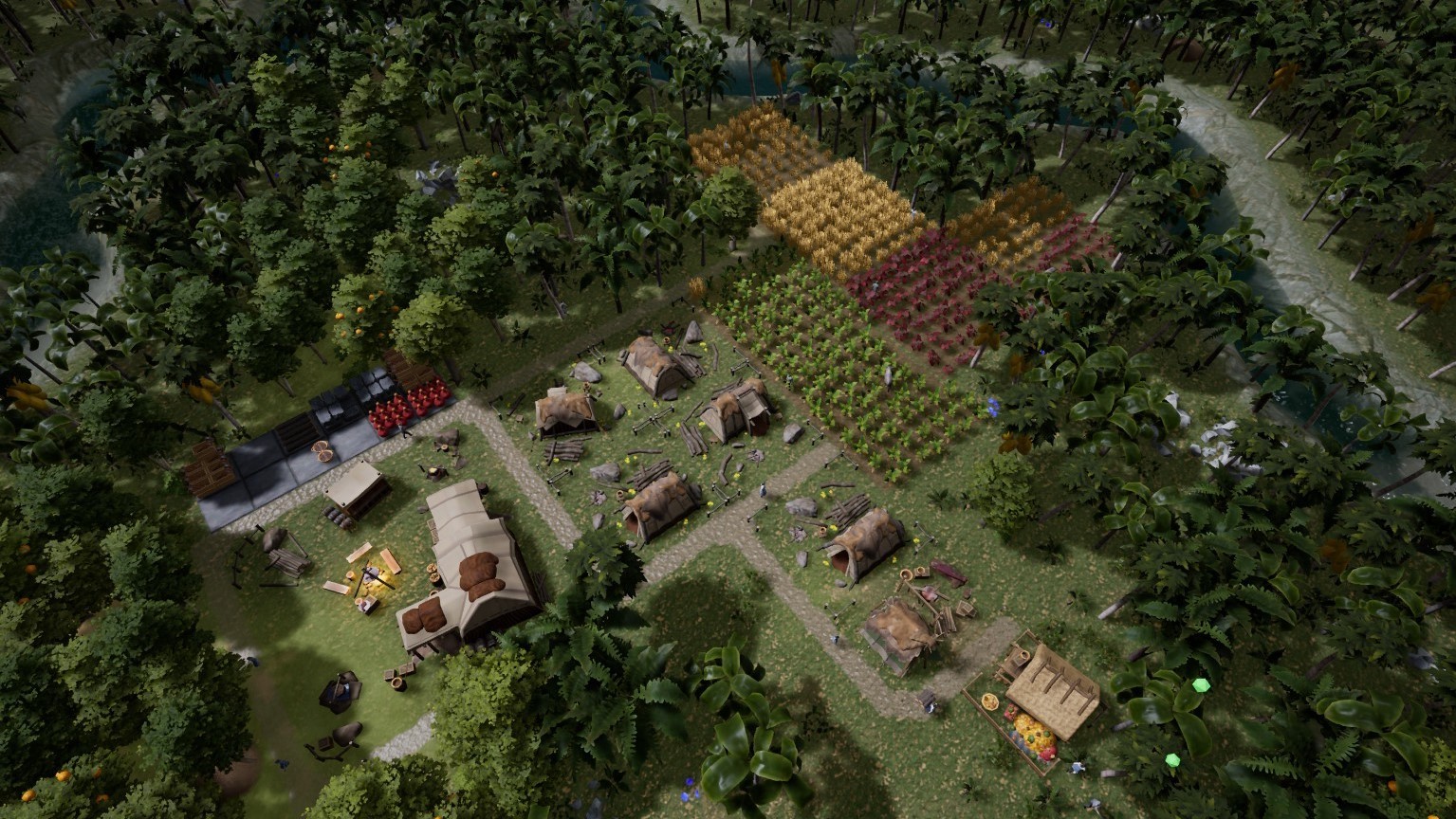 Начальное поселение среди лесов в Kingdoms Reborn