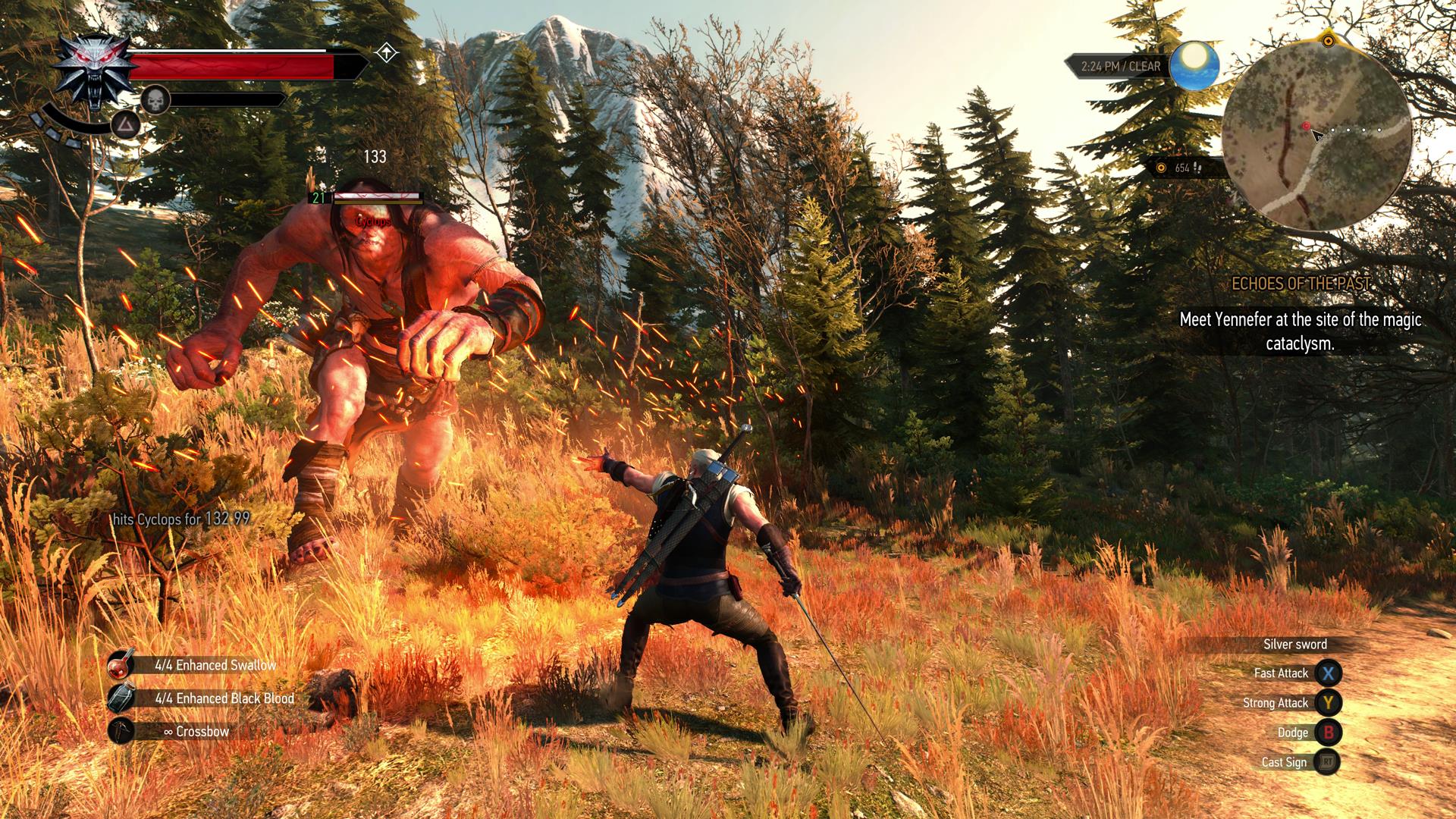 The Witcher 3: Wild Hunt — Геральт сражается с чудовищем
