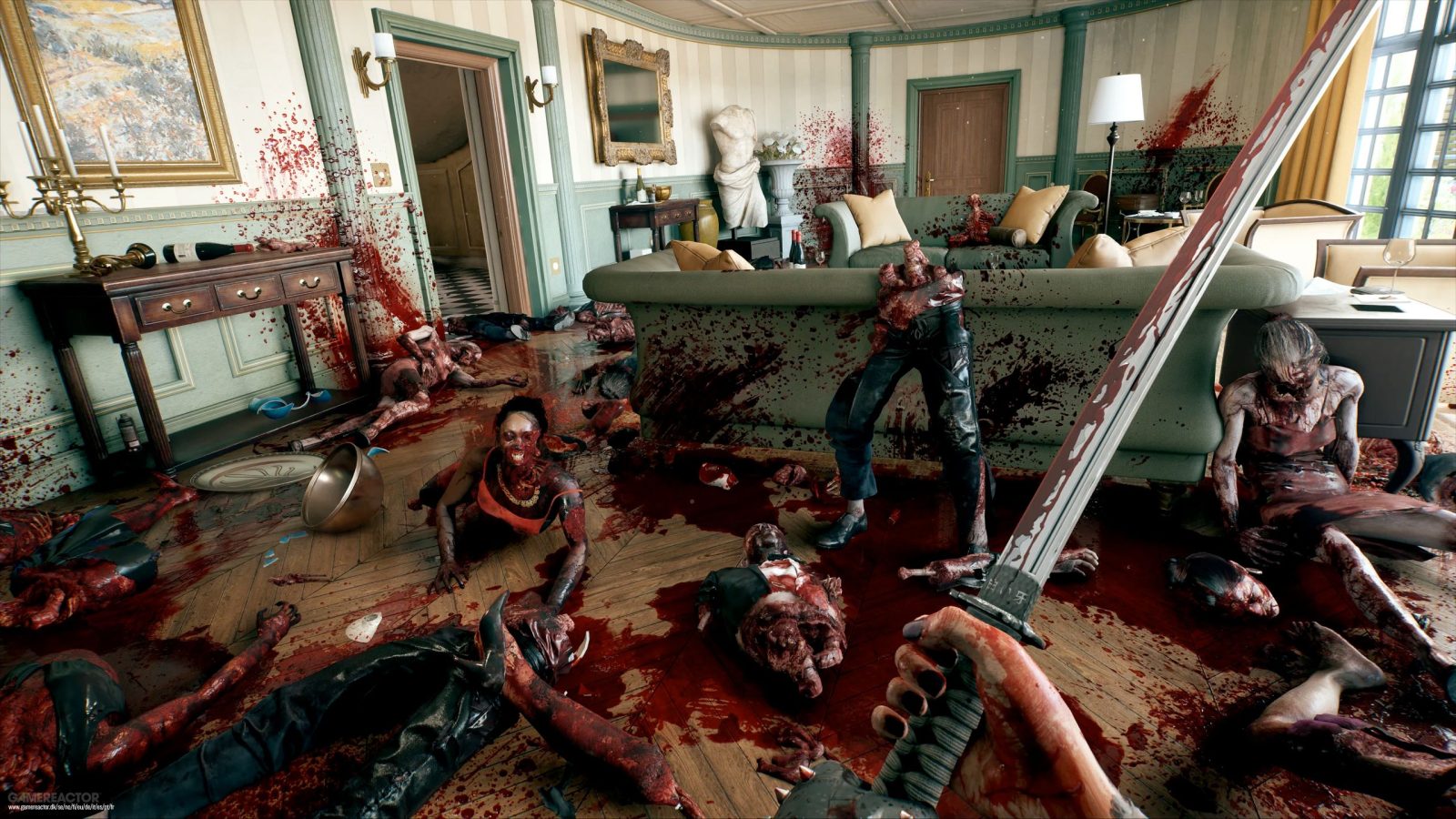Геймплей Dead Island 2: бой с заражёнными в помещении
